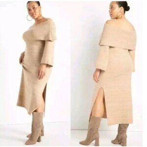 NWT Eloquii Off The Shoulder Tan Sweater Dress Sz 18/20